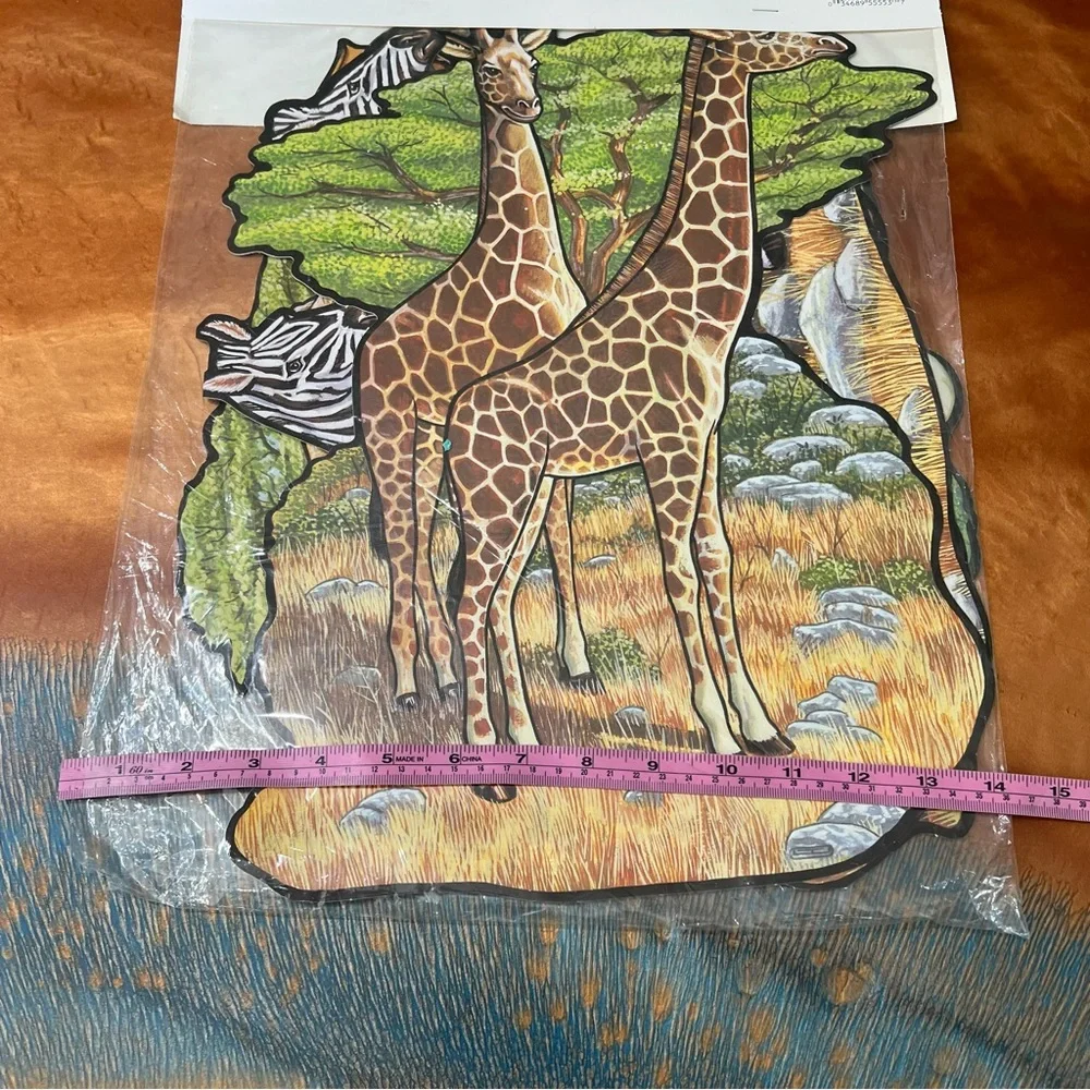 Vintage 90s Beistle Safari Zoo animal die cut decorations 16” new lions giraffe